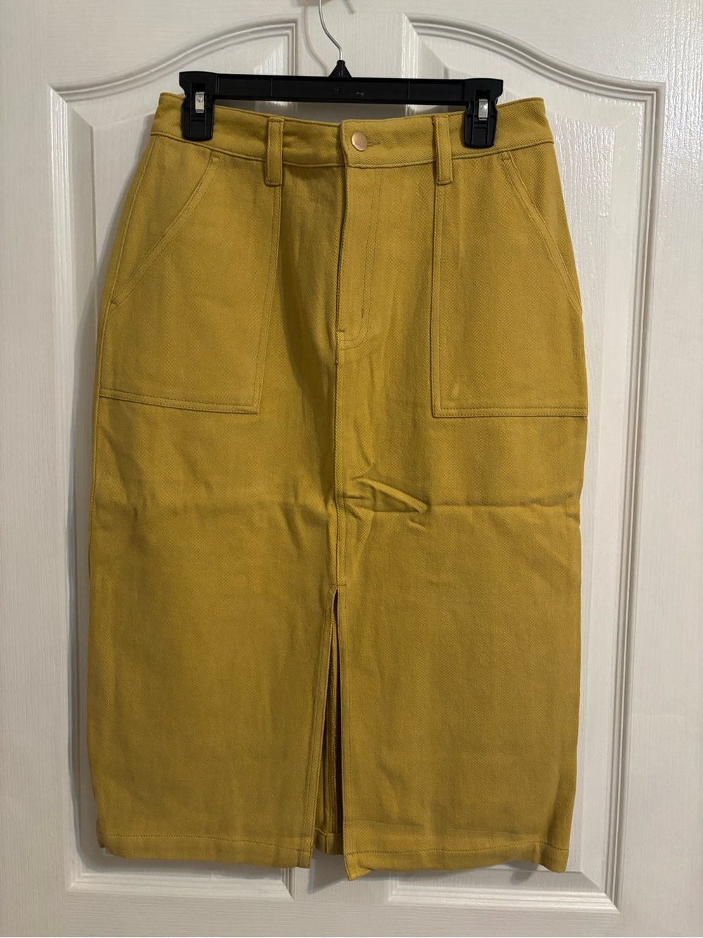 Women’s Mustard Midi Pencil Skirt with Front Slit